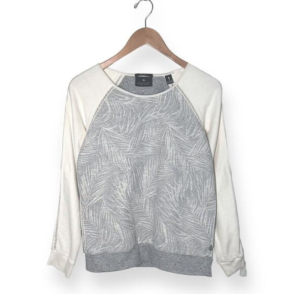SCOTCH & SODA MAISON SCOTCH Palm Print Sweater Sweatshirt Relaxed Gray White 4 - Picture 6 of 13